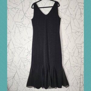 Algo VTG Black Metallic V-Neck Peplum Mermaid Maxi Dress